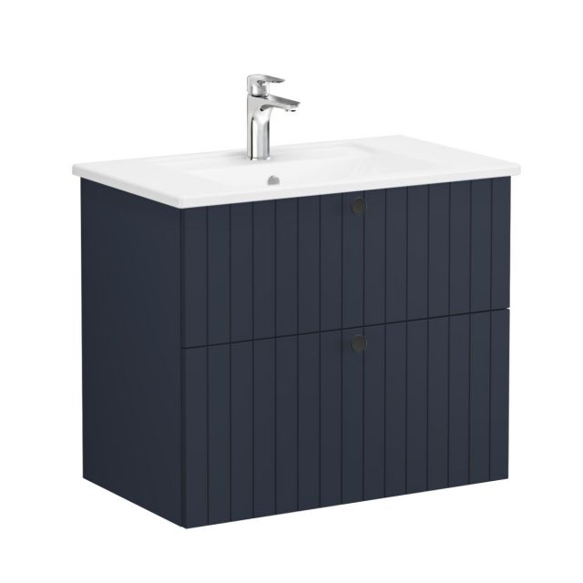 VitrA Root Groove Washbasin Unit with 2 Drawers in Matt Dark Blue (80cm)